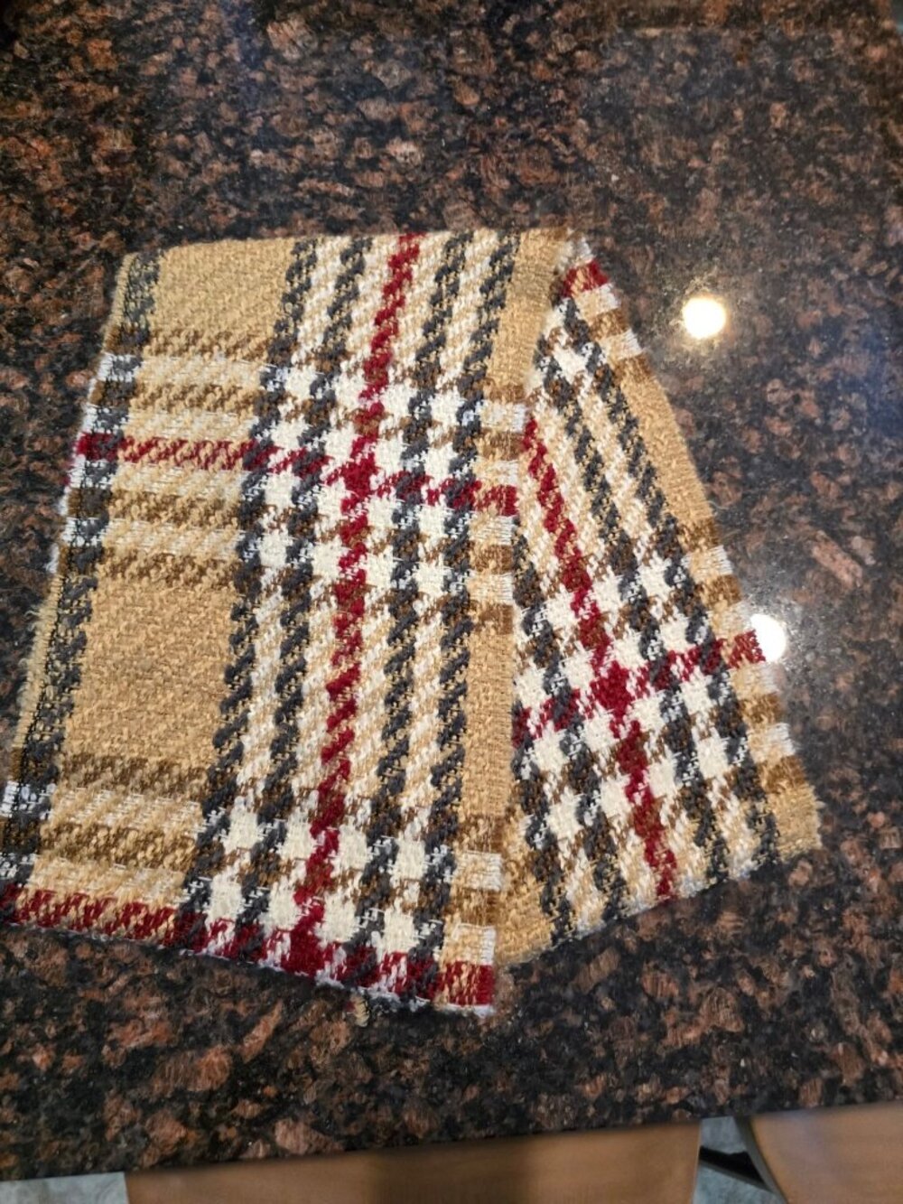 V. Fraas Acrylic Scarf Made In Germany 30" X 9" Beige Red Black White